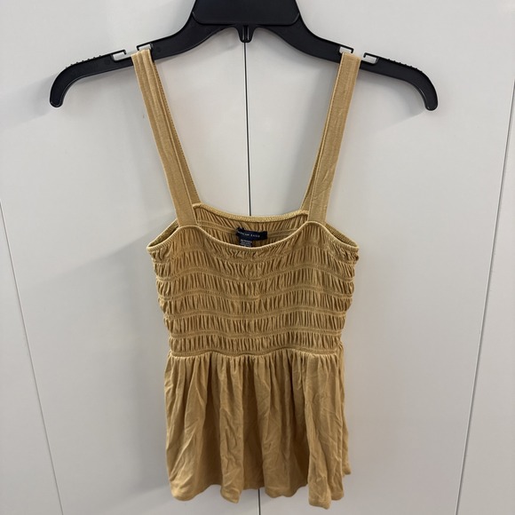 American Eagle Outfitters Tops - American Eagle Smocked Babydoll Tank Womens XS Tan Boho Coastal Cowgirl Top